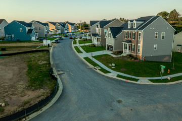 American single family homes at a new construction aerial view