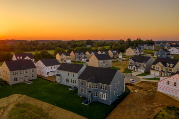 Fototapeta na wymiar American single family homes at a new construction aerial view