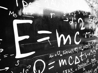 EMC2 formula on blackboard - obrazy, fototapety, plakaty