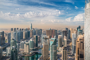 Fototapeta na wymiar Aerial view of modern skyscrapers in Dubai Marina. Dubai city skyline panorama