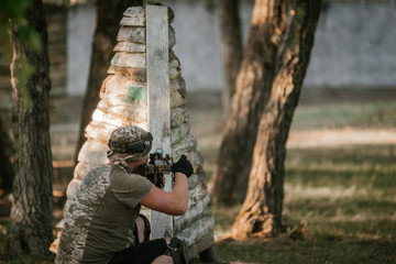 Lasertag player in forest