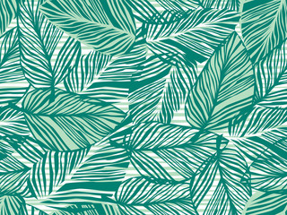 Naklejka na ściany i meble Tropical pattern, palm leaves seamless vector floral background.