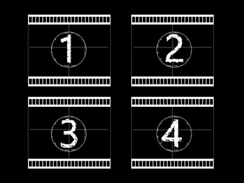  Old cinema film countdown movie frames with numbers