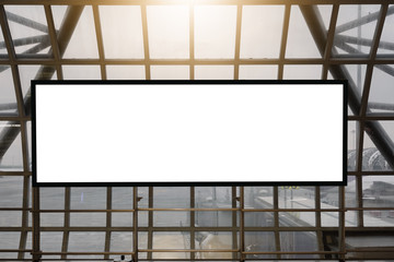 blank advertising billboard at airport,Mock up Poster media template Ads display in Subway station escalator