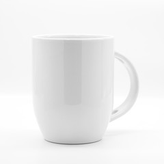Blank coffee mug and spoon on modern white backdrops. Empty tea cup for your design.