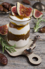 Traditional natural yogurt with jam