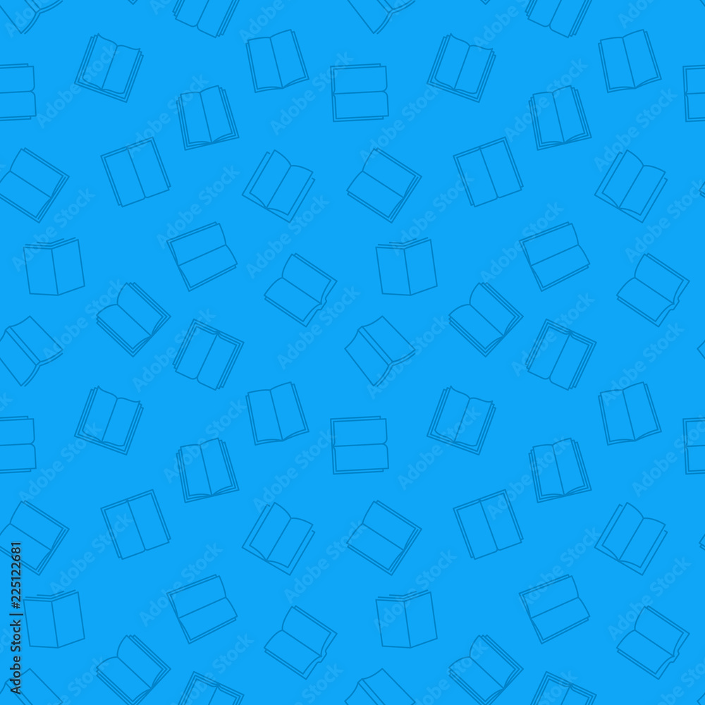 Poster open book blue seamless vector pattern in thin line style