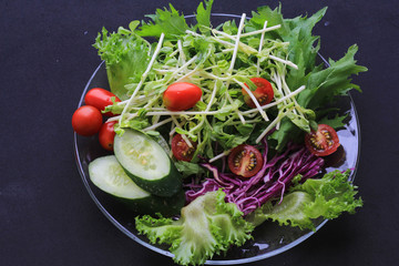 fresh vegetable salad on black background.Clean eating, dieting, vegan food concept.