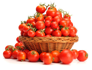 ripe cherry tomatoes on a white background