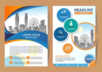 Front and back cover of a modern business brochure layout or flyer template, poster, magazine, annual report, book, booklet with red circle and gray design. Size A4