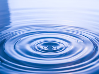 close up drop of water on blue background