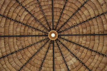 Straw thatched roof background with light bulb in Thailand