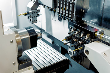 Modern lathe metalworking CNC machine.