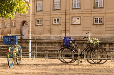 Fototapeta na wymiar Cycling in Copenhagen, Denmark. Bicycles in the parking.