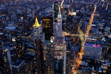 Amazing New york aerial view of building at night