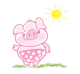 Funny little pig. Cartoon vector illustration