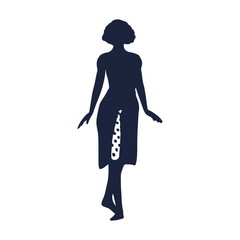 Sexy woman silhouette in dress textured by polka dot pattern. Walking lady