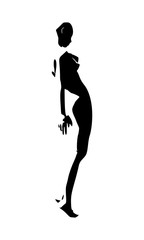 Sexy woman silhouette. Female figure posing. Side view. Young lady rise her hand to head