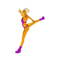 Beautiful sexy fitness girl. Pretty woman wearing purple lingerie and boots. Dancing pose. 3D rendering.