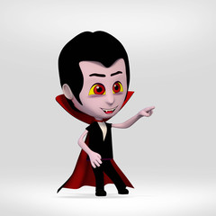 Halloween, boy dressed vampire pointing