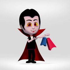 Halloween,boy dressed vampire making shopping