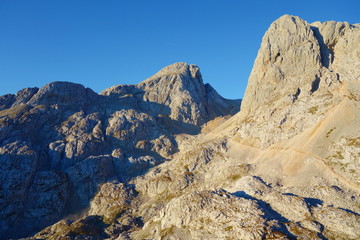 Hiking trail leading from Seven Lakes valley to the top of mount Triglav in Triglav national park,...