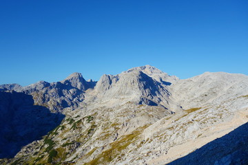 Hiking trail leading from Seven Lakes valley to the top of mount Triglav in Triglav national park, Julian Alps, Slovenia