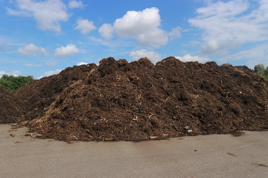 Biowaste and green waste composting windrows 