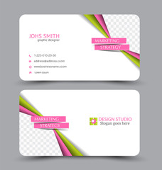 Business card template. Modern flat design. Abstract horizontal banner. Pink and green color. Vector illustration.