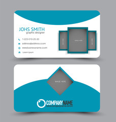 Business card template. Modern flat design. Abstract horizontal banner. Blue color. Vector illustration.