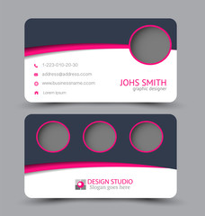Business card. Design set template for company corporate style. Vector illustration. Blue and pink color.