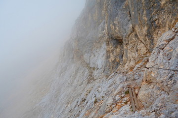 Climbing and Hiking trail leading to the top of the highest mountain of Slovenia - Triglav in...