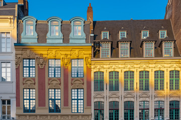Lille, ancient houses in the center, beautiful light in the morning
