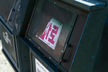 Close up of newspaper stand box