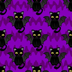 Abstract seamless halloween cat pattern for girls or boys. Creative vector pattern with cat, cloud boo, halloween. Funny halloween cat pattern for textile and fabric. Fashion style. Colorful picture.
