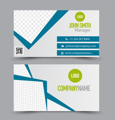 Business card template design. Corporate identity style. Editable vector illustration. Blue and green color.