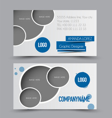 Business card template design. Corporate identity style. Editable vector illustration. Blue color.