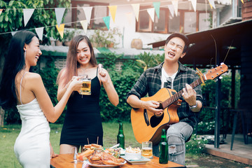 Friends are enjoying the celebration and have fun dancing.