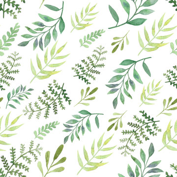 Seamless watercolor patterns leaves and branches. Lovely design elements. Great for wedding or invitations.