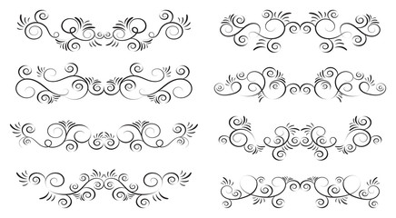 Obraz premium Set of curls and scrolls. Decorative divider elements for frames and books. Elegant swirl vector illustration. 