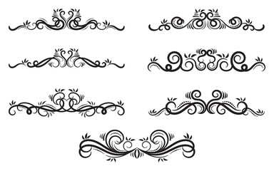Ornamental design elements.Black dividers on white background. Vector illustration for design, postcard, menu, wedding invitation and books.