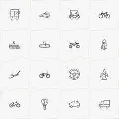 Transport line icon set with truck , rear view mirror and rocket