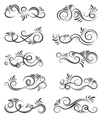 Swirl set of vector graphic elements for design, postcard, menu, wedding invitation, romantic style. Floral set of curls and scrolls. Vector illustration dividers and borders. 
