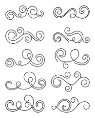 Swirls thin line set. Decorative elements for frames. Elegant swirl vector illustration.