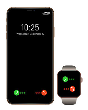 Brand new realistic mobile phone black smartphone  with smartwatch vector eps 10