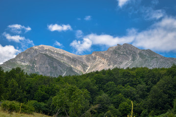 Fototapeta premium A closer panoramic view of Corno Piccolo from the Gran Sasso mountain chain,Teramo province, Abruzzo region, Italy.