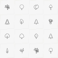 Trees line icon set with tree leaf, tree and tree leafs
