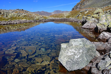 Russia, Arkhyz. Small lake on the route Mylgval pass - Agur pass
