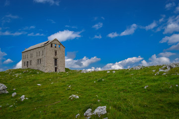 Refuge for bad weather in the mountain chain Gran Sasso located in the National Park Gran Sasso in...