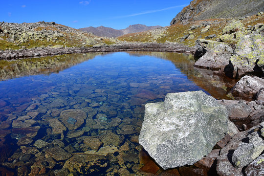 Russia, Arkhyz. Small lake on the route Mylgval pass - Agur pass